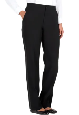 Women's Black, Flat Front, Comfort-Waist Tuxedo Pants with Satin Stripe