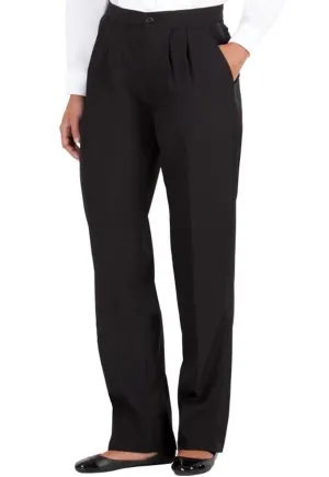Women's Black, Pleated Front, Comfort-Waist Tuxedo Pants with Satin Stripe