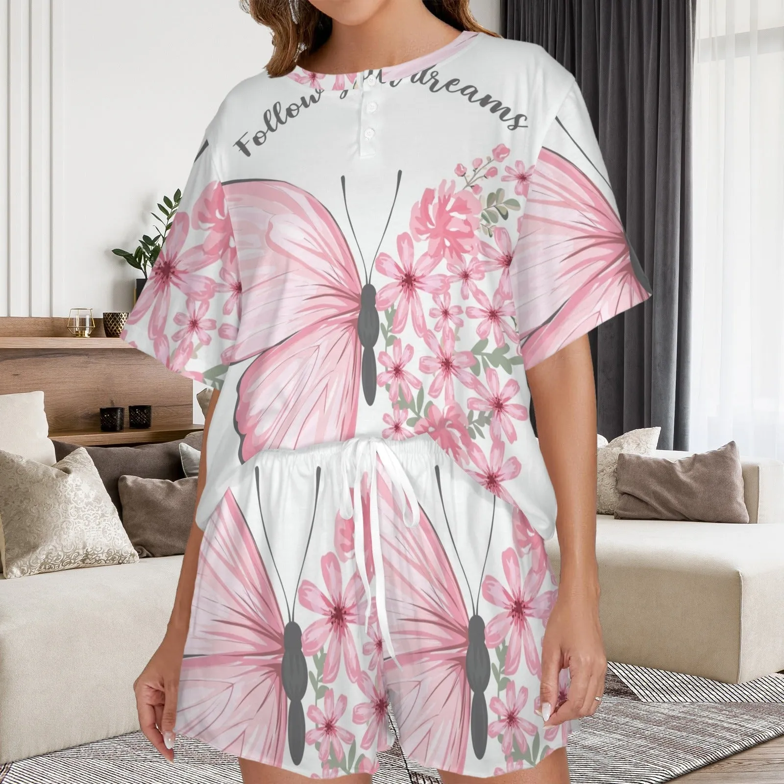 Women's Button String Short Pajama Sets