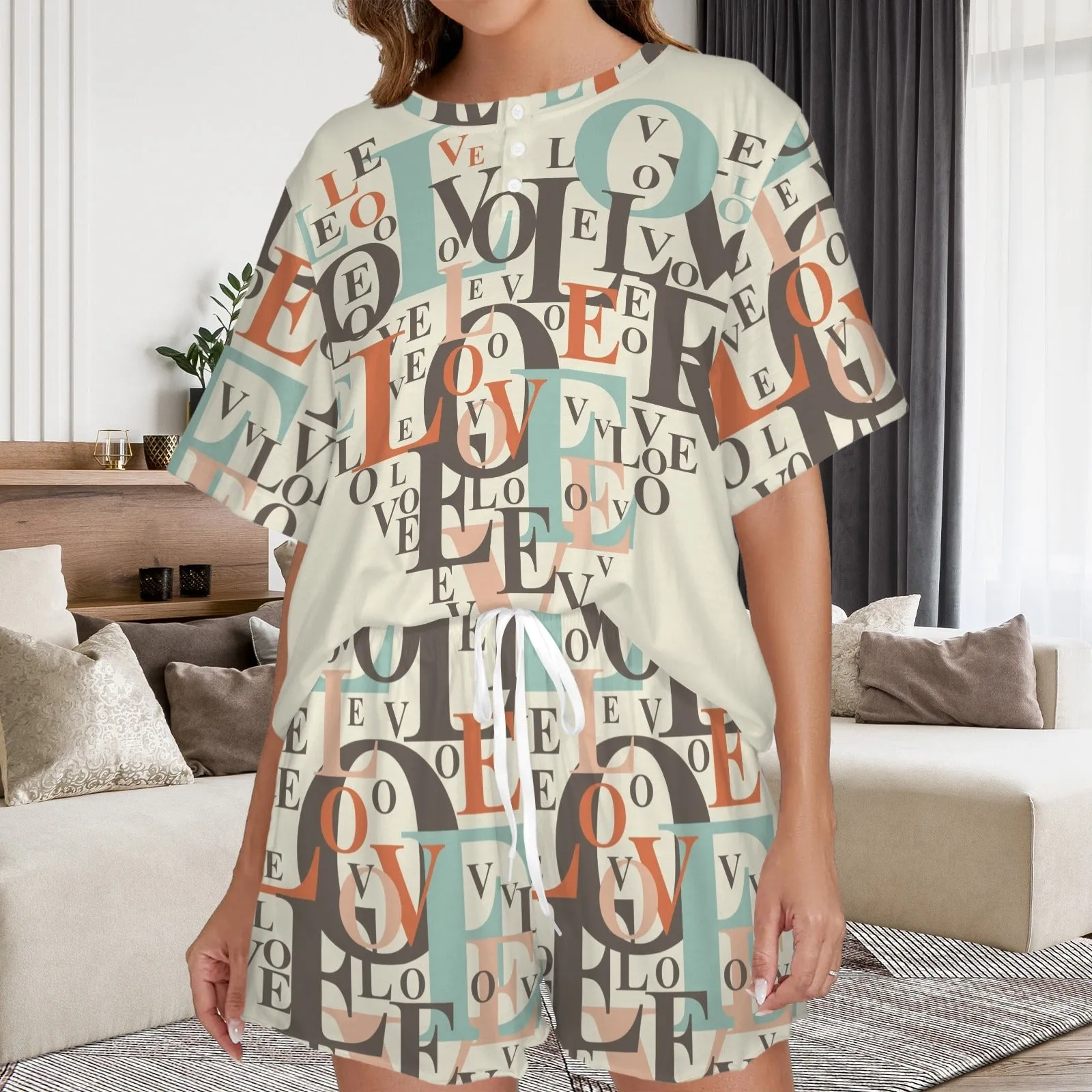 Women's Button String Short Pajama Sets