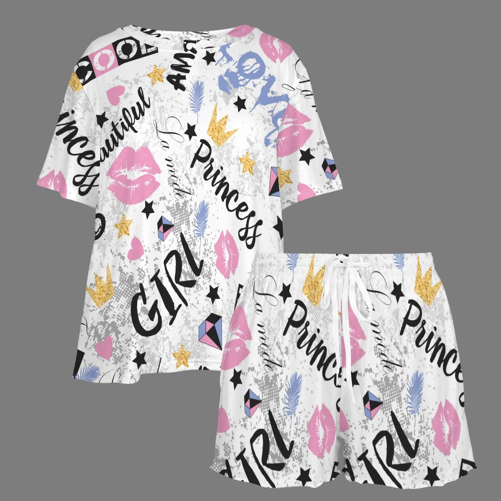 Women's Button String Short Pajama Sets