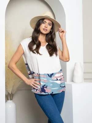 WOMEN'S CAMO PRINT SHORT SLEEVE TOP