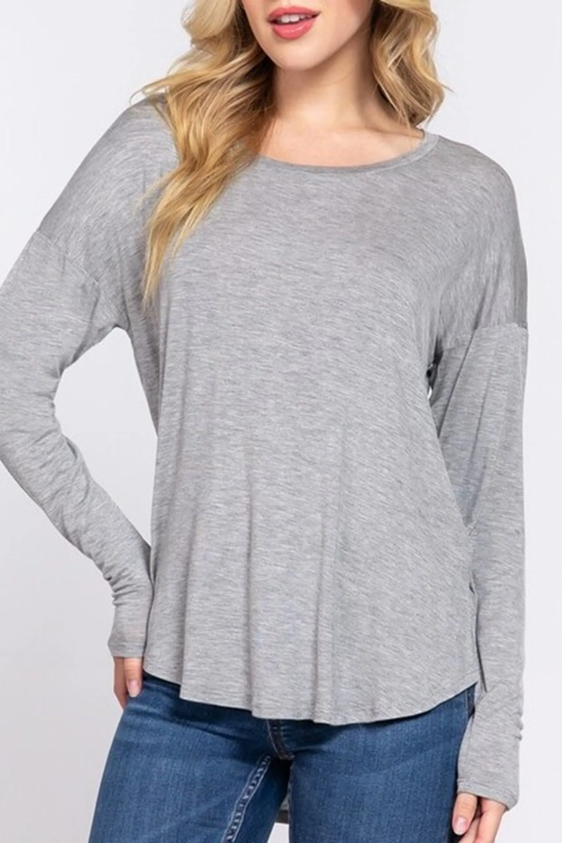 Women's Casual Long Dolman Sleeve Round Neck Tunic Top