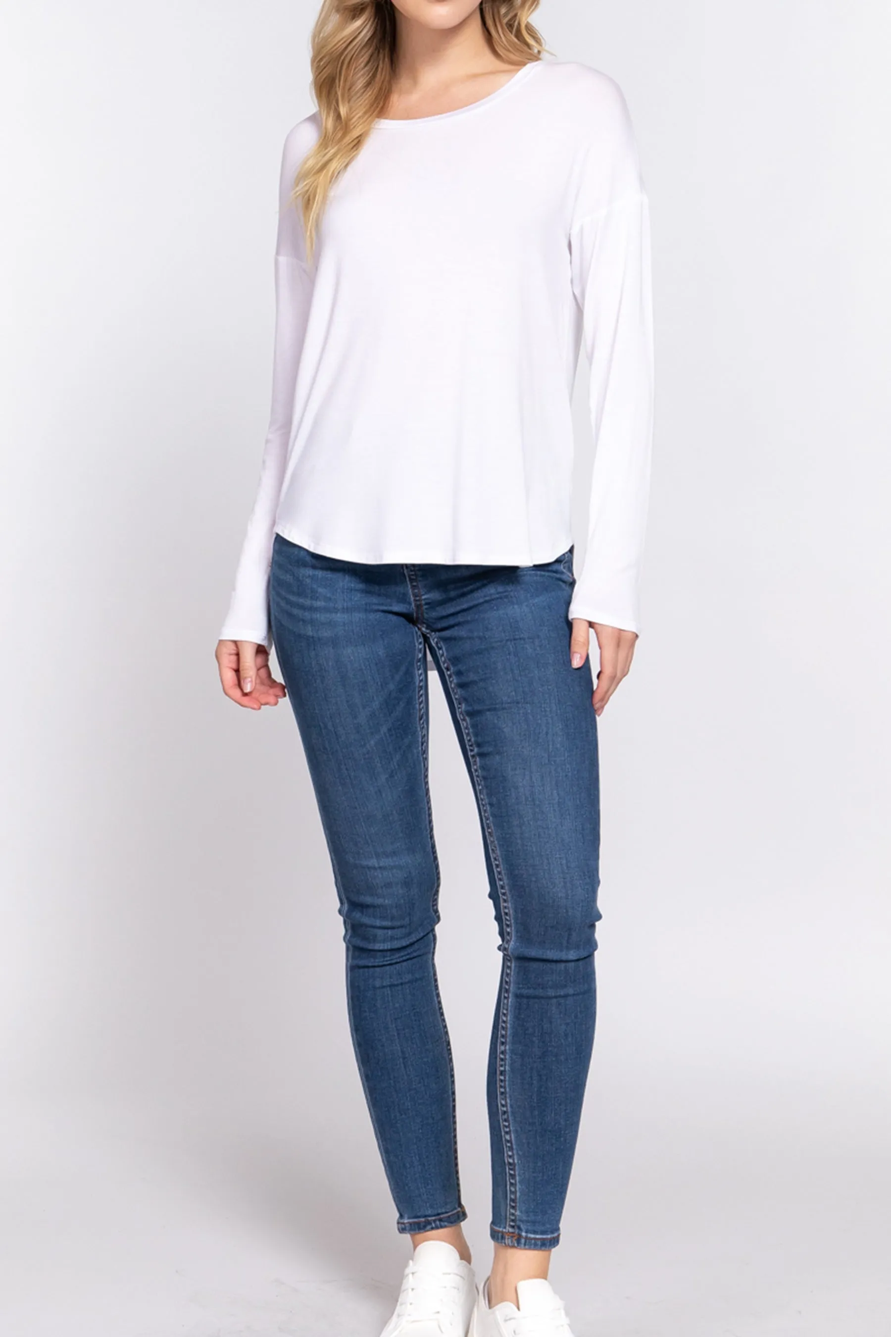 Women's Casual Long Dolman Sleeve Round Neck Tunic Top