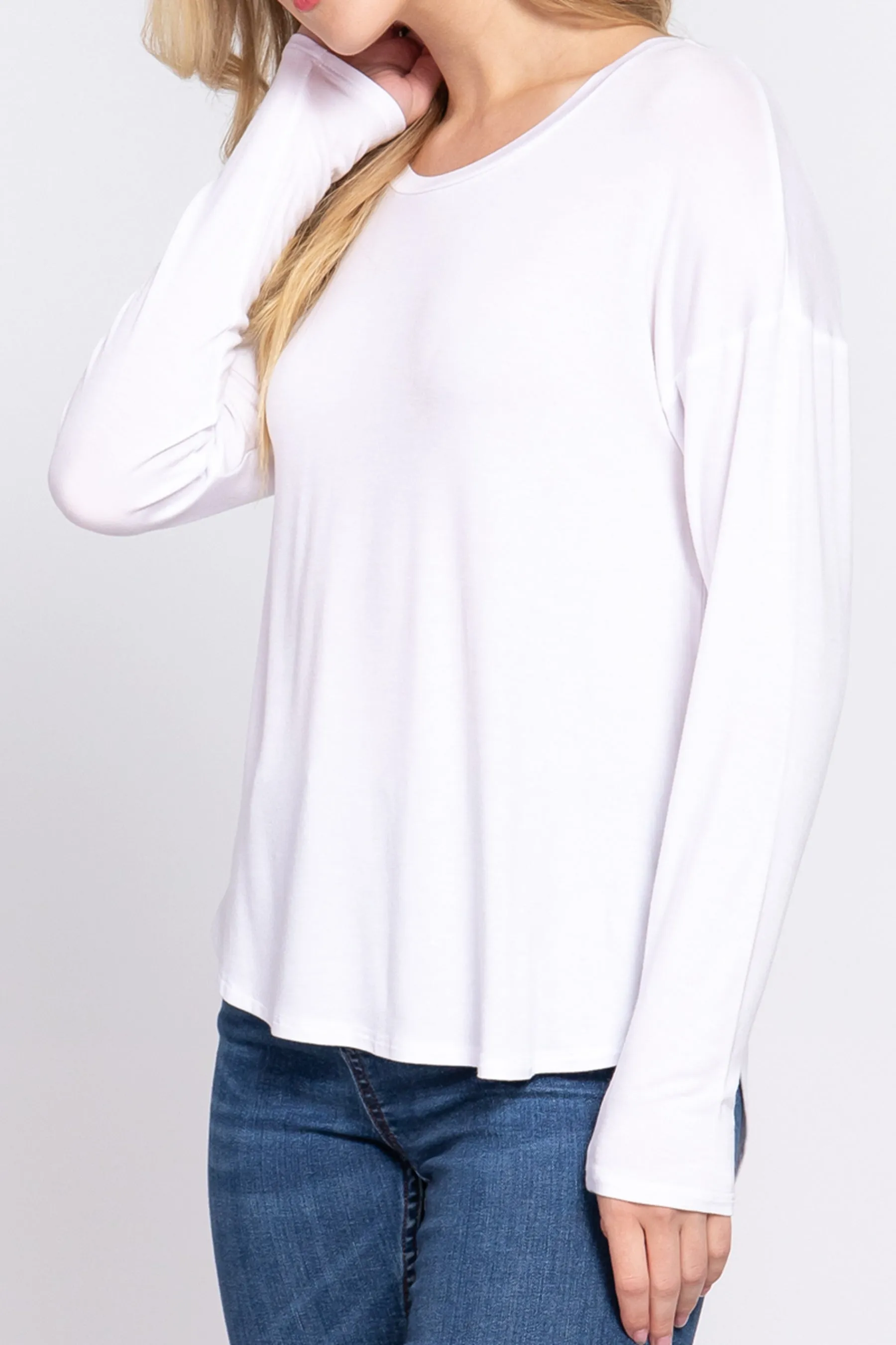 Women's Casual Long Dolman Sleeve Round Neck Tunic Top