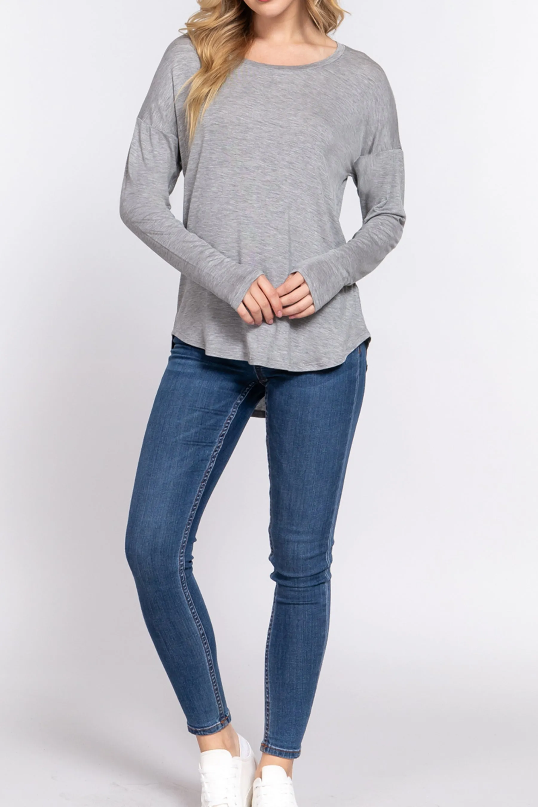 Women's Casual Long Dolman Sleeve Round Neck Tunic Top