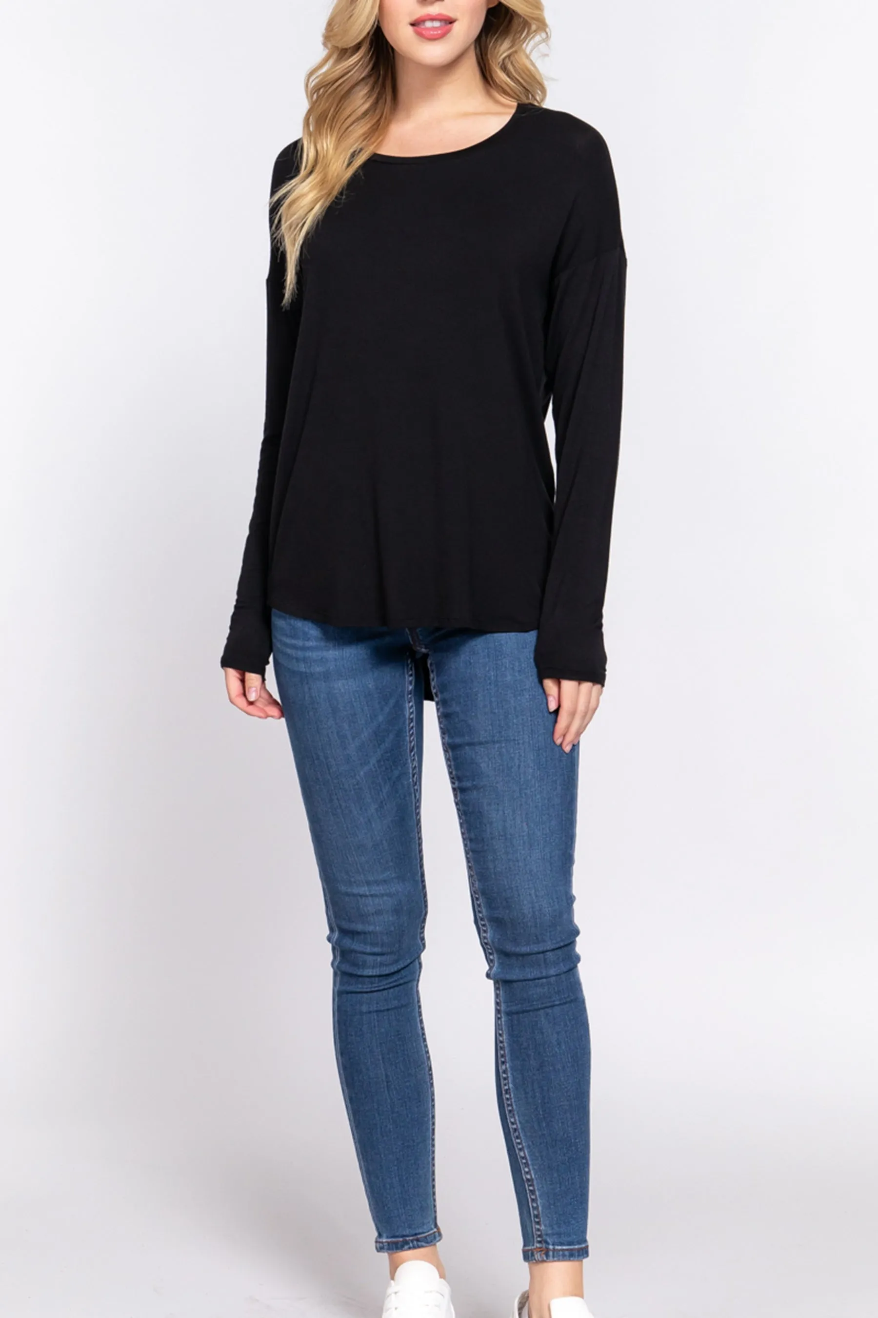 Women's Casual Long Dolman Sleeve Round Neck Tunic Top