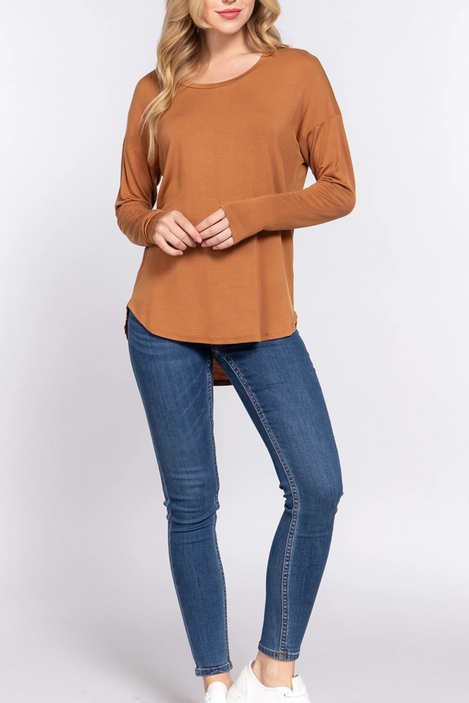 Women's Casual Long Dolman Sleeve Round Neck Tunic Top