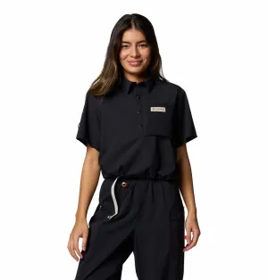Women's Cove Beach Woven Cropped Short Sleeve Shirt