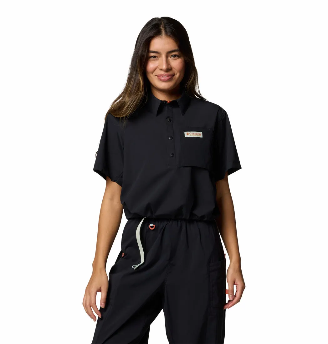 Women's Cove Beach Woven Cropped Short Sleeve Shirt