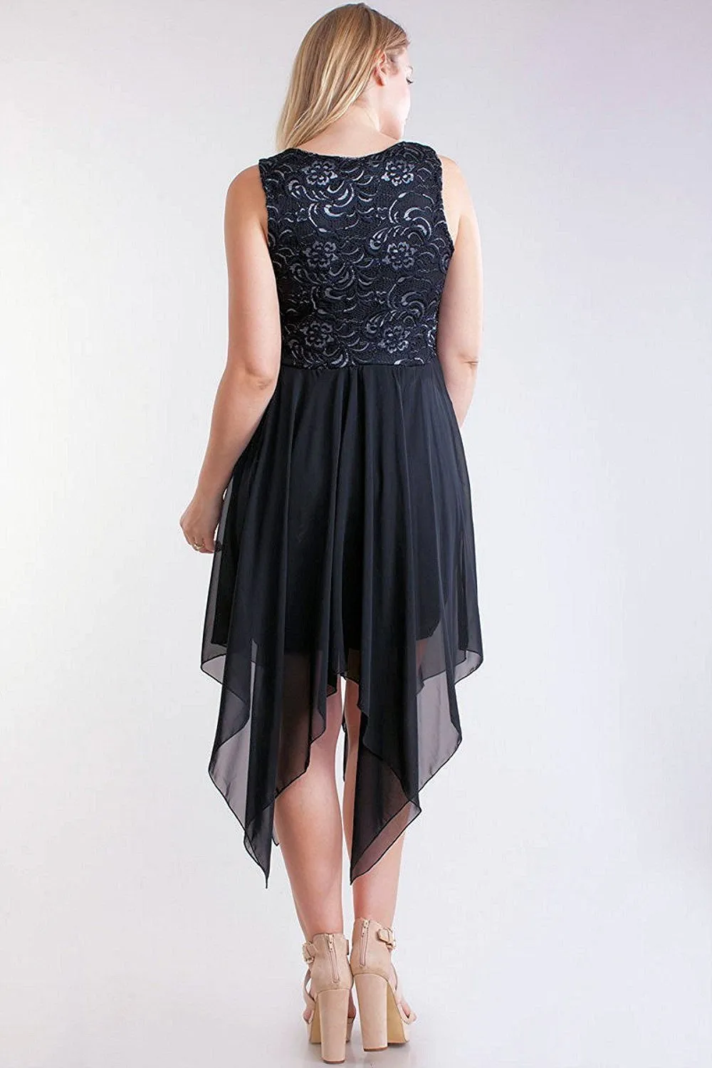 Women's Dress Plus Size Black Sleeveless with Chiffon Skirt