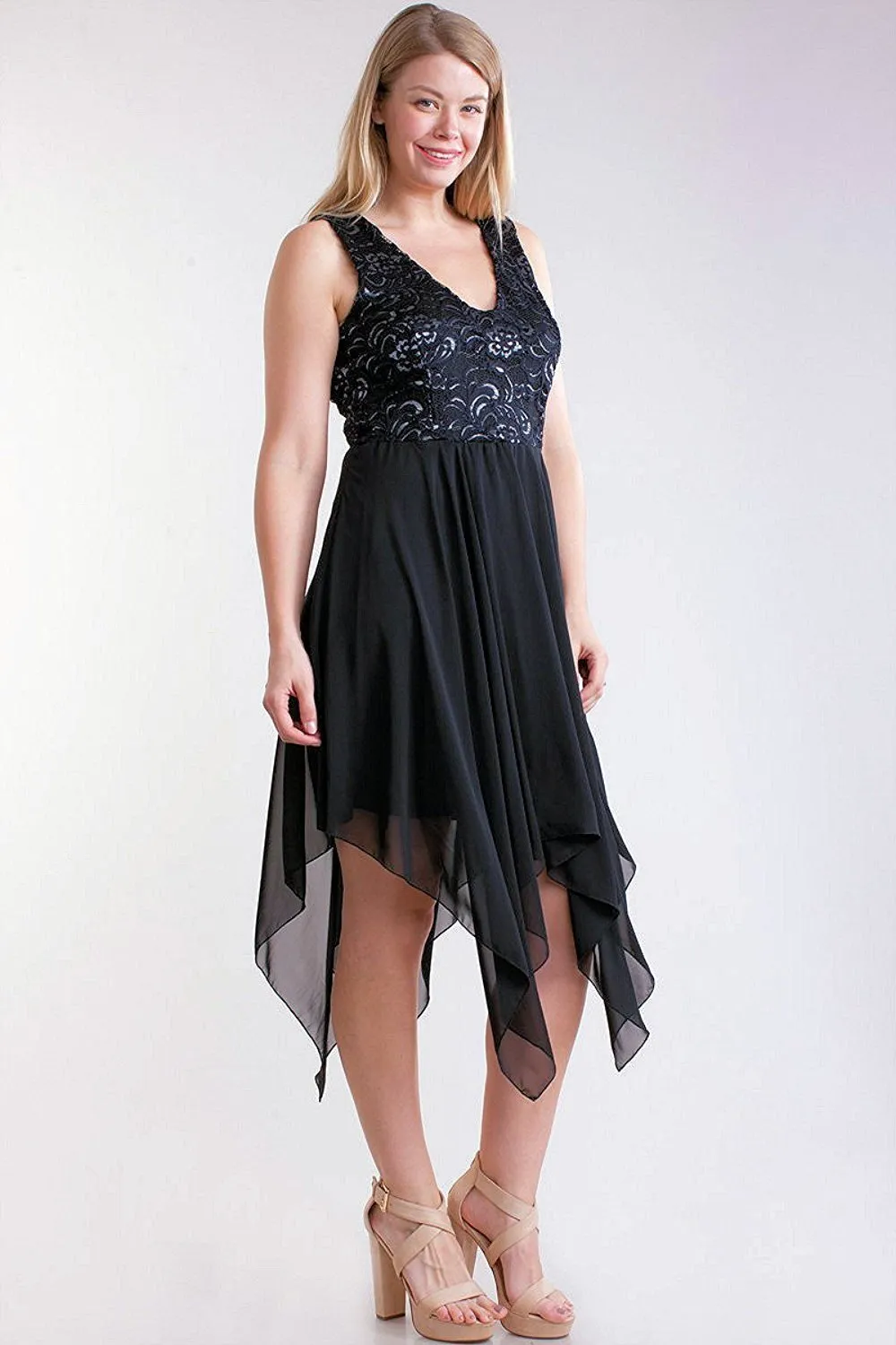 Women's Dress Plus Size Black Sleeveless with Chiffon Skirt