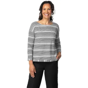 Women's Habitat Boatneck Tee Linen Knit Stripe Black
