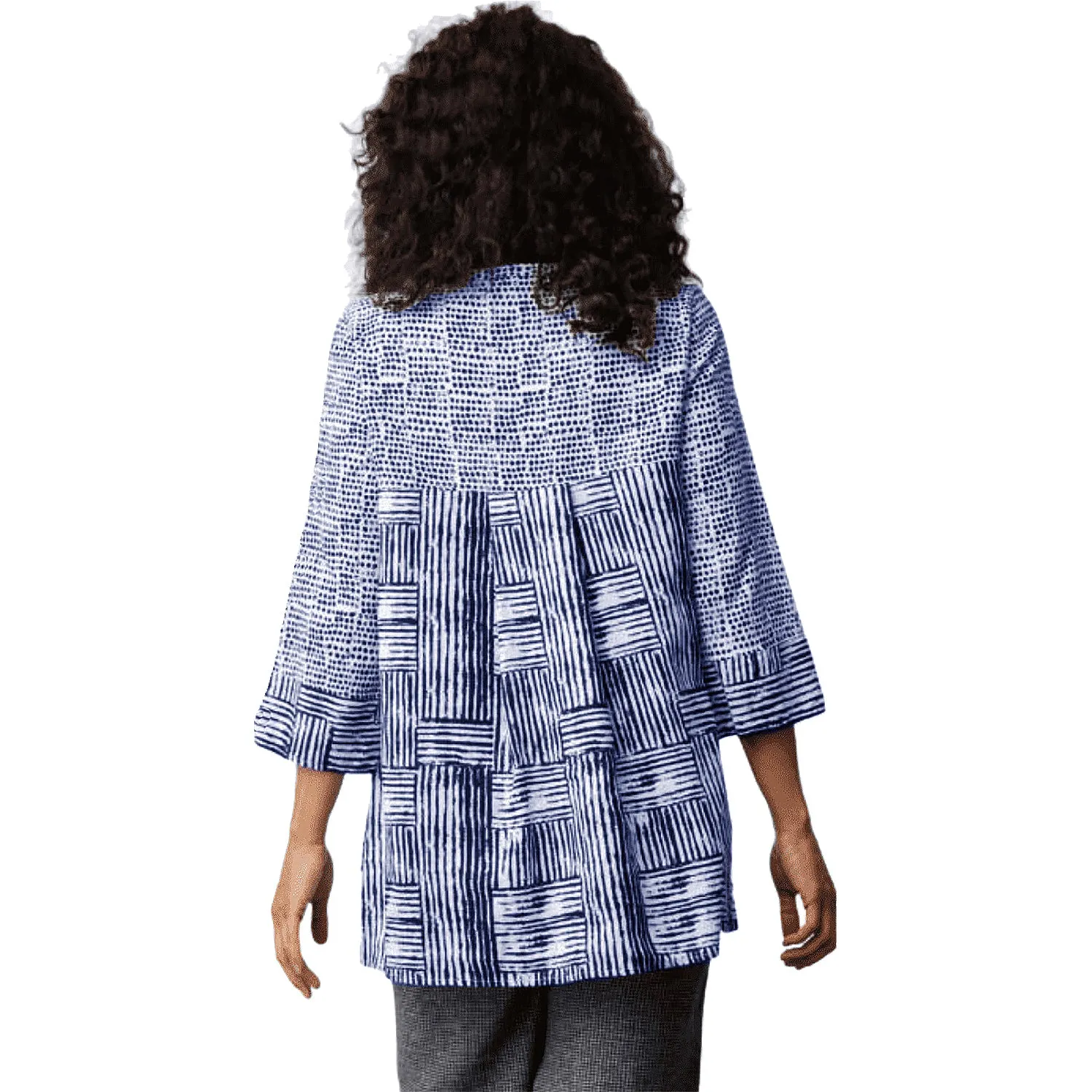 Women's Habitat Mixed Mandarin Collar Tunic Navy Stamped Dot