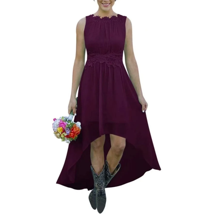 Women's High Low Lace Chiffon Wedding Country Bridesmaid Dresses