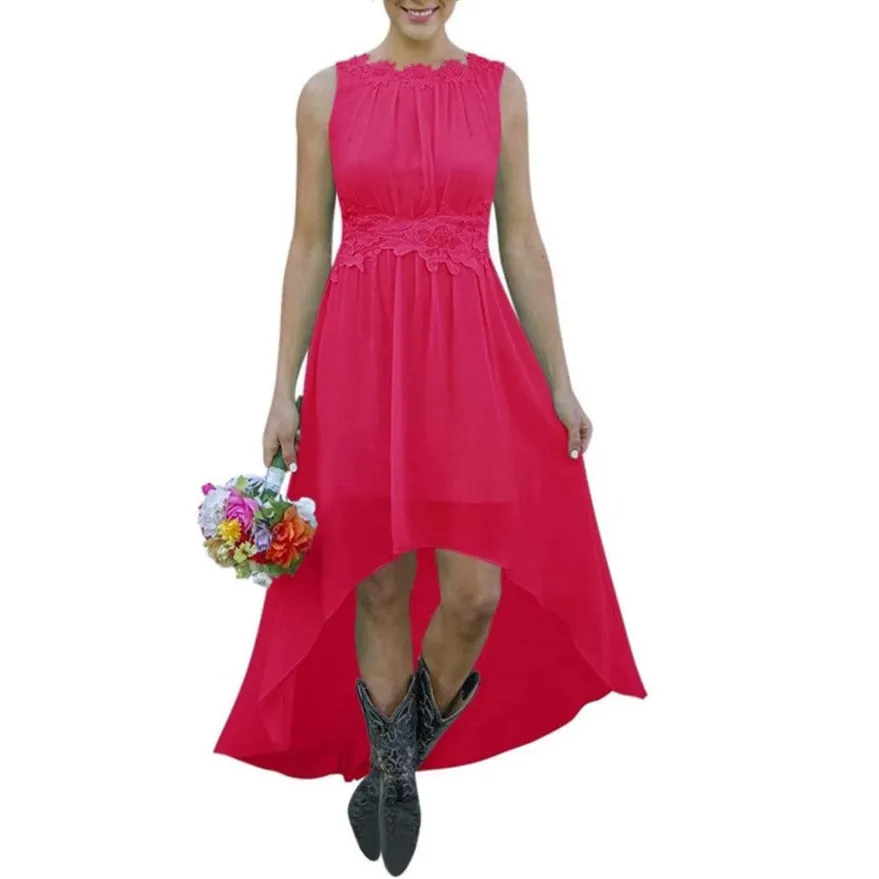 Women's High Low Lace Chiffon Wedding Country Bridesmaid Dresses
