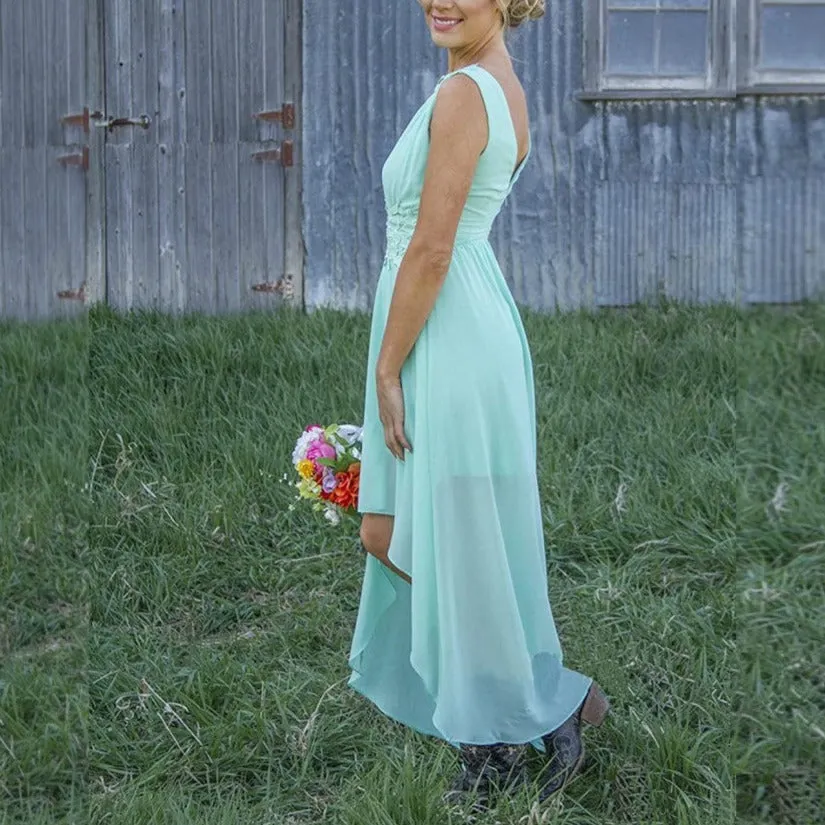 Women's High Low Lace Chiffon Wedding Country Bridesmaid Dresses