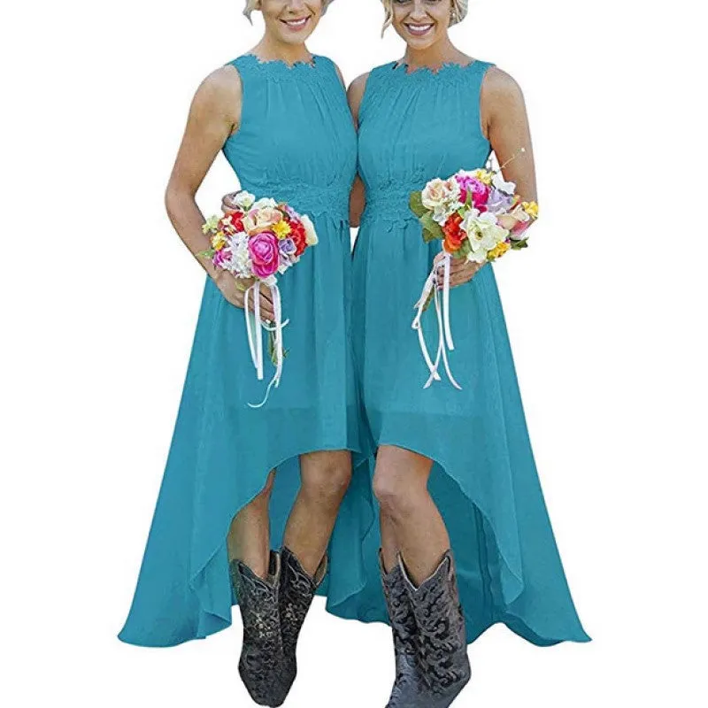 Women's High Low Lace Chiffon Wedding Country Bridesmaid Dresses