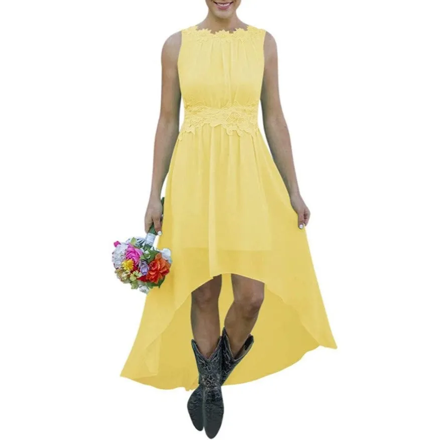 Women's High Low Lace Chiffon Wedding Country Bridesmaid Dresses