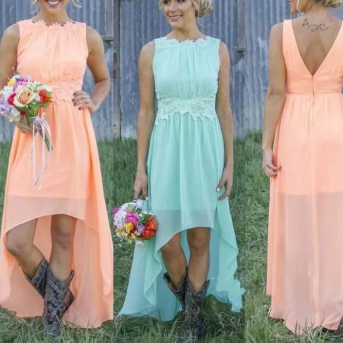 Women's High Low Lace Chiffon Wedding Country Bridesmaid Dresses