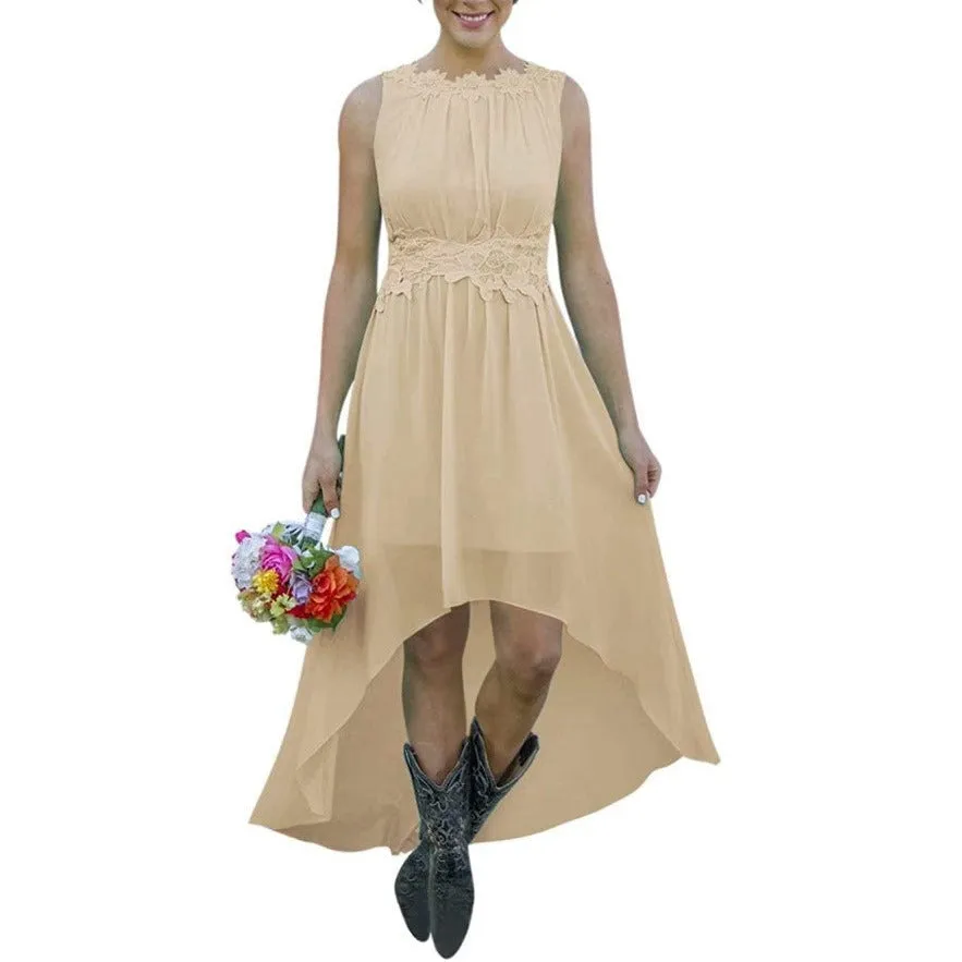 Women's High Low Lace Chiffon Wedding Country Bridesmaid Dresses