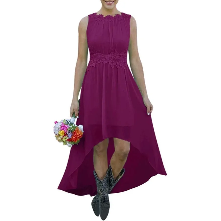 Women's High Low Lace Chiffon Wedding Country Bridesmaid Dresses