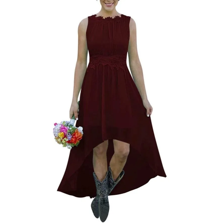 Women's High Low Lace Chiffon Wedding Country Bridesmaid Dresses