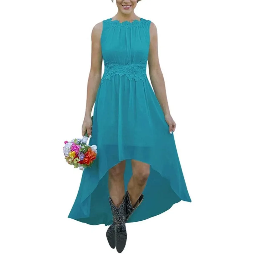 Women's High Low Lace Chiffon Wedding Country Bridesmaid Dresses