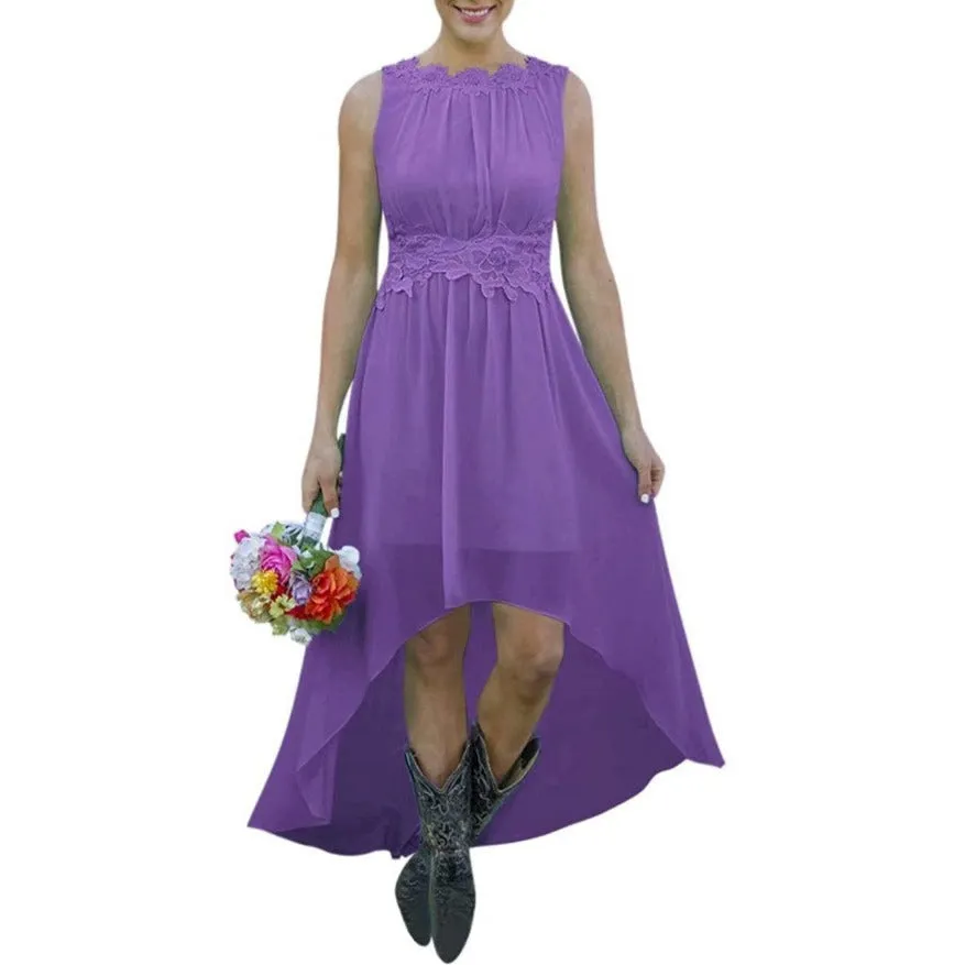 Women's High Low Lace Chiffon Wedding Country Bridesmaid Dresses