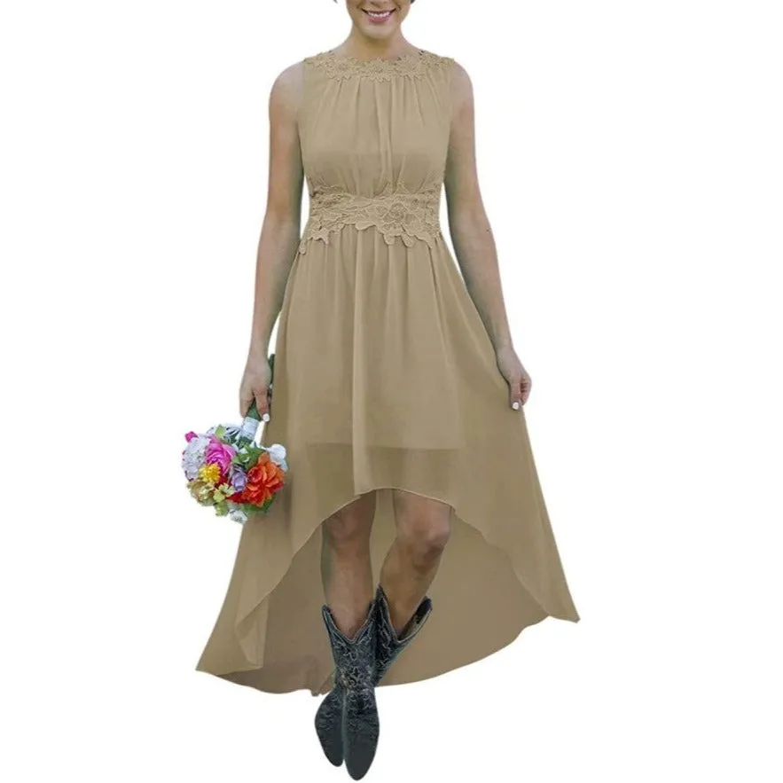 Women's High Low Lace Chiffon Wedding Country Bridesmaid Dresses