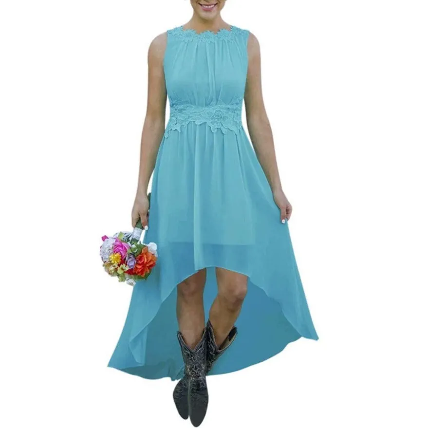 Women's High Low Lace Chiffon Wedding Country Bridesmaid Dresses