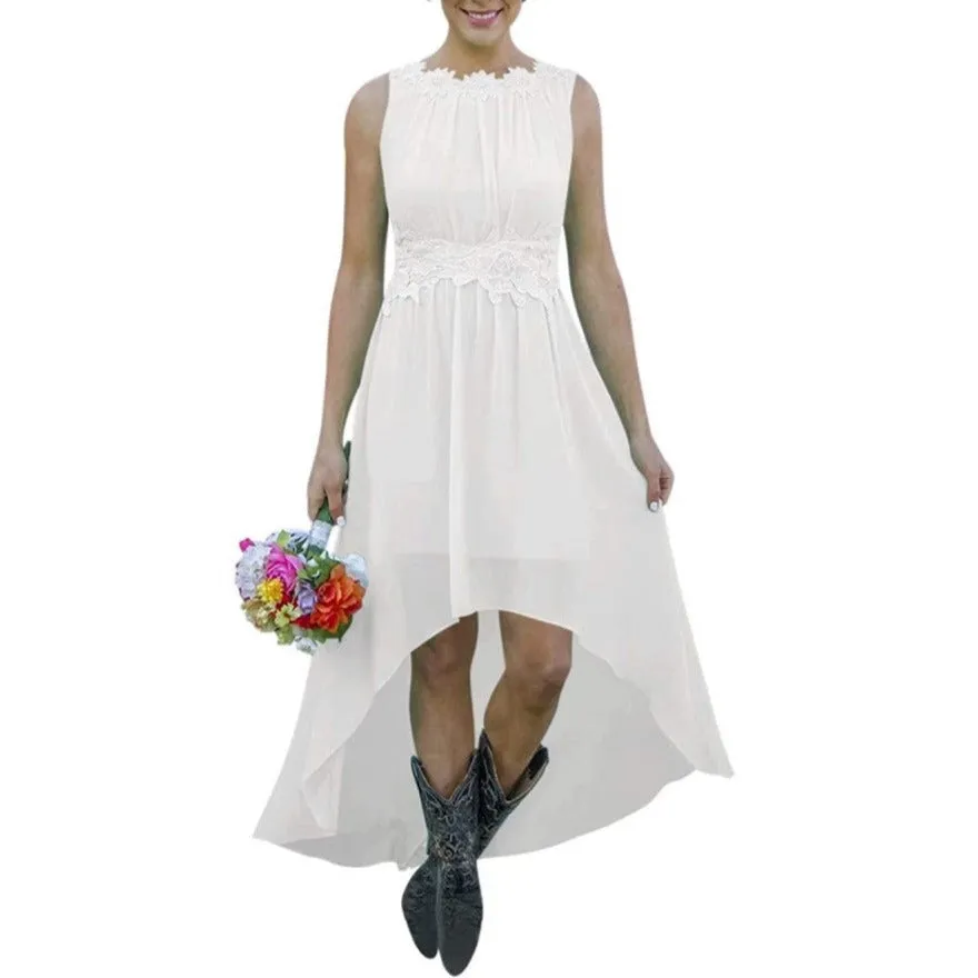 Women's High Low Lace Chiffon Wedding Country Bridesmaid Dresses