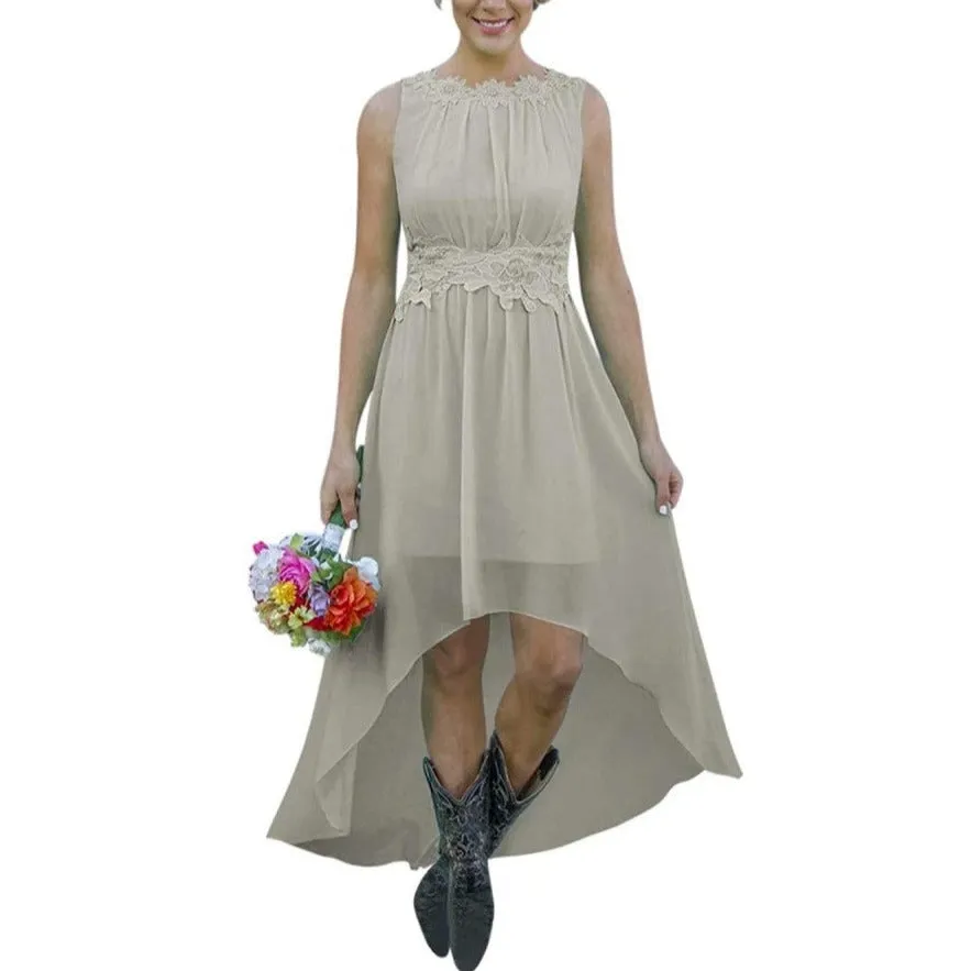 Women's High Low Lace Chiffon Wedding Country Bridesmaid Dresses