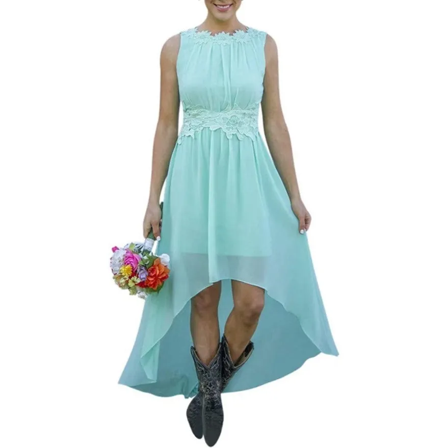 Women's High Low Lace Chiffon Wedding Country Bridesmaid Dresses