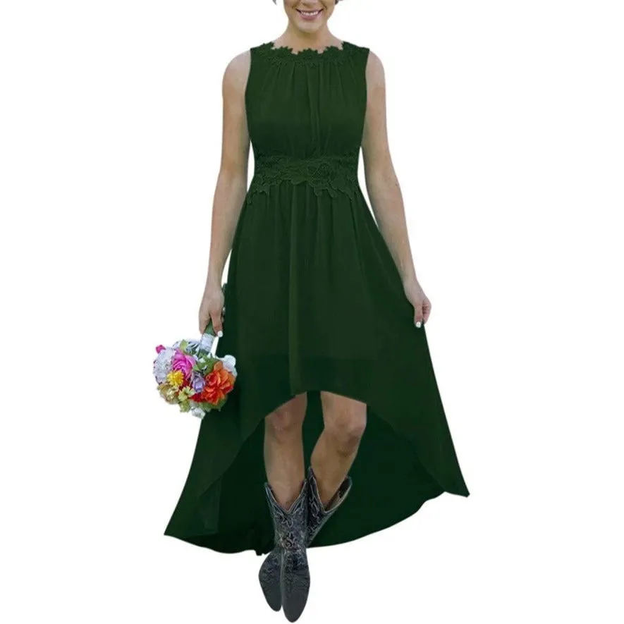 Women's High Low Lace Chiffon Wedding Country Bridesmaid Dresses
