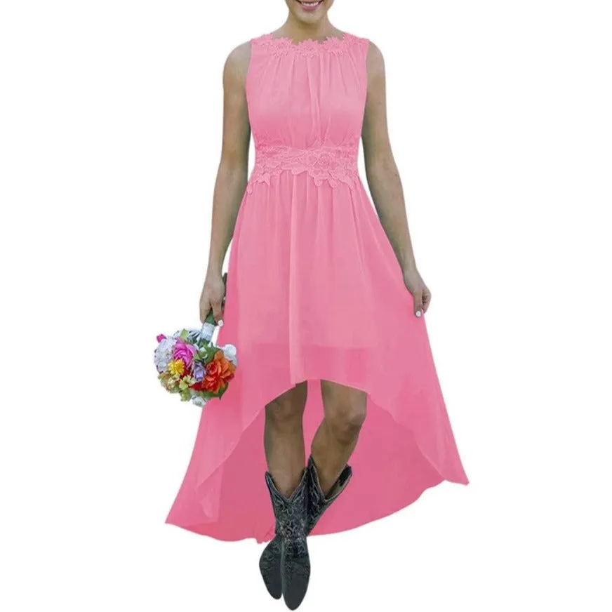 Women's High Low Lace Chiffon Wedding Country Bridesmaid Dresses