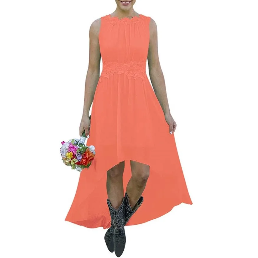 Women's High Low Lace Chiffon Wedding Country Bridesmaid Dresses