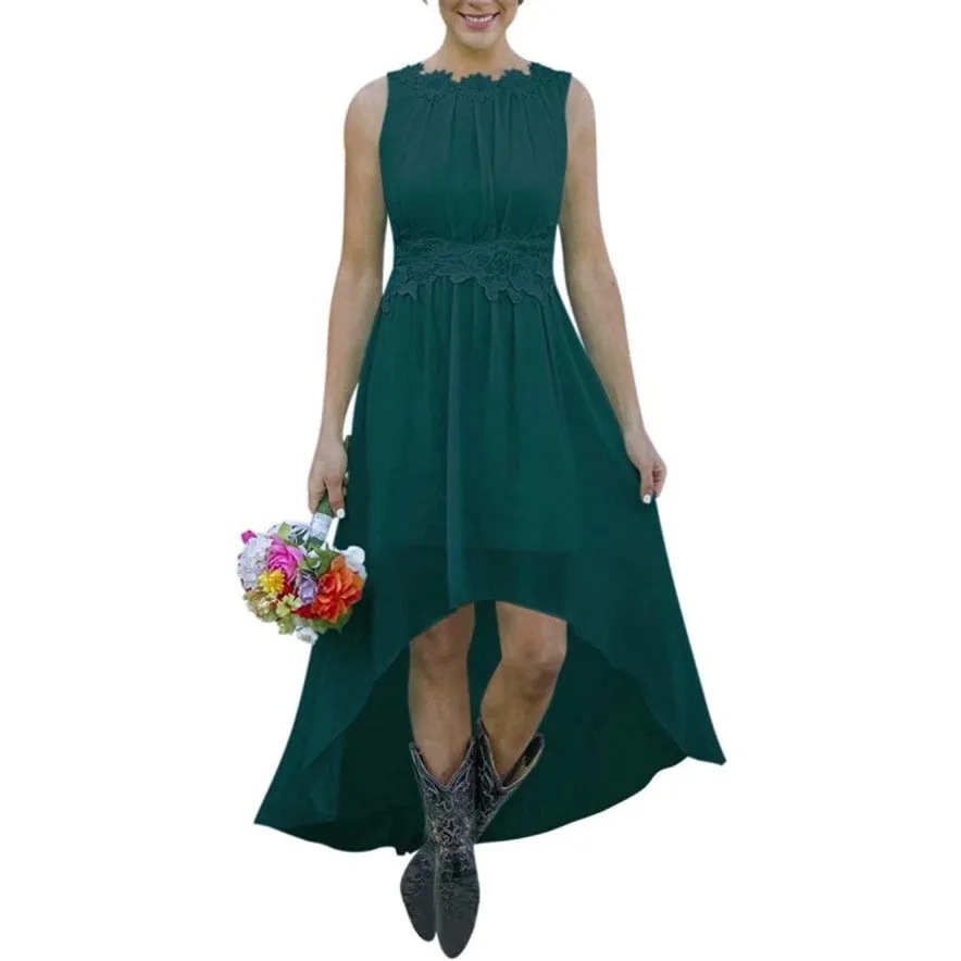 Women's High Low Lace Chiffon Wedding Country Bridesmaid Dresses