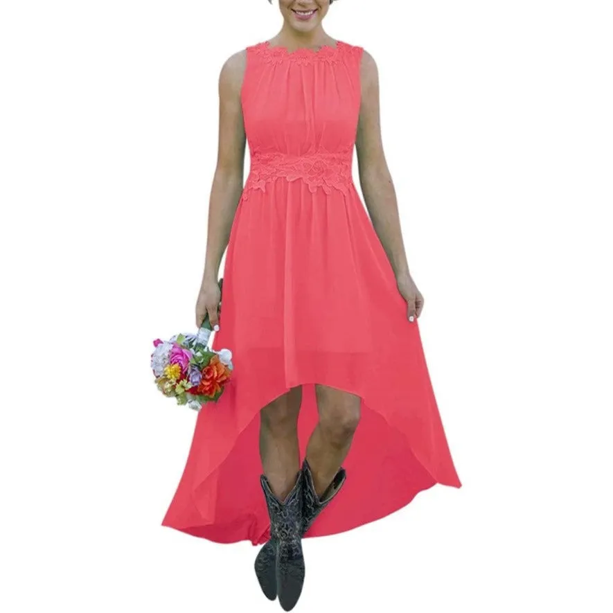 Women's High Low Lace Chiffon Wedding Country Bridesmaid Dresses