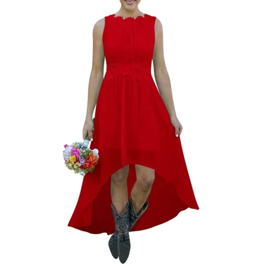 Women's High Low Lace Chiffon Wedding Country Bridesmaid Dresses