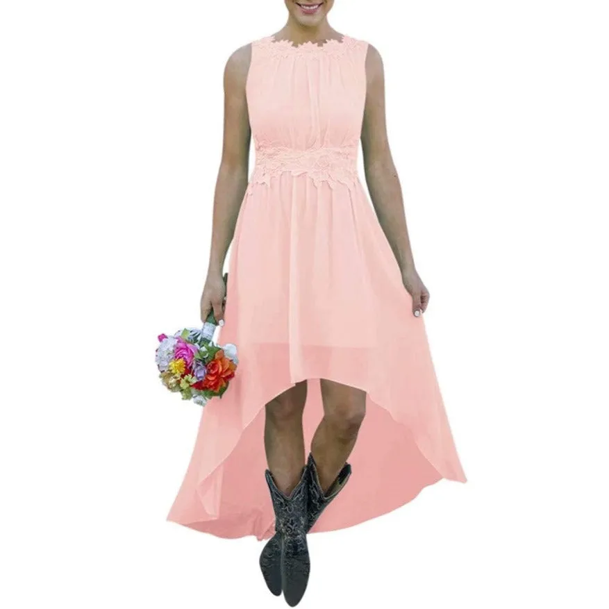 Women's High Low Lace Chiffon Wedding Country Bridesmaid Dresses