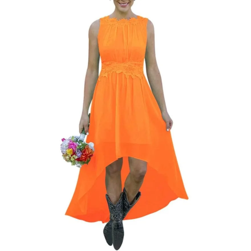 Women's High Low Lace Chiffon Wedding Country Bridesmaid Dresses