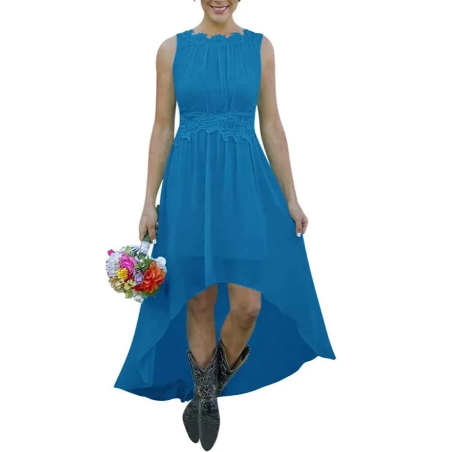 Women's High Low Lace Chiffon Wedding Country Bridesmaid Dresses
