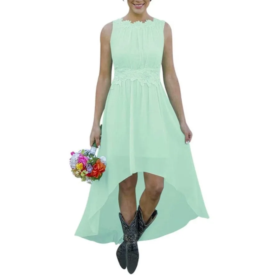 Women's High Low Lace Chiffon Wedding Country Bridesmaid Dresses
