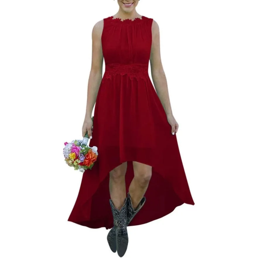 Women's High Low Lace Chiffon Wedding Country Bridesmaid Dresses