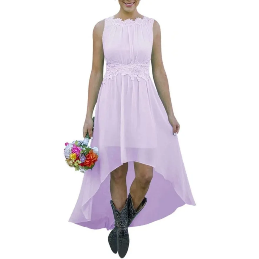 Women's High Low Lace Chiffon Wedding Country Bridesmaid Dresses
