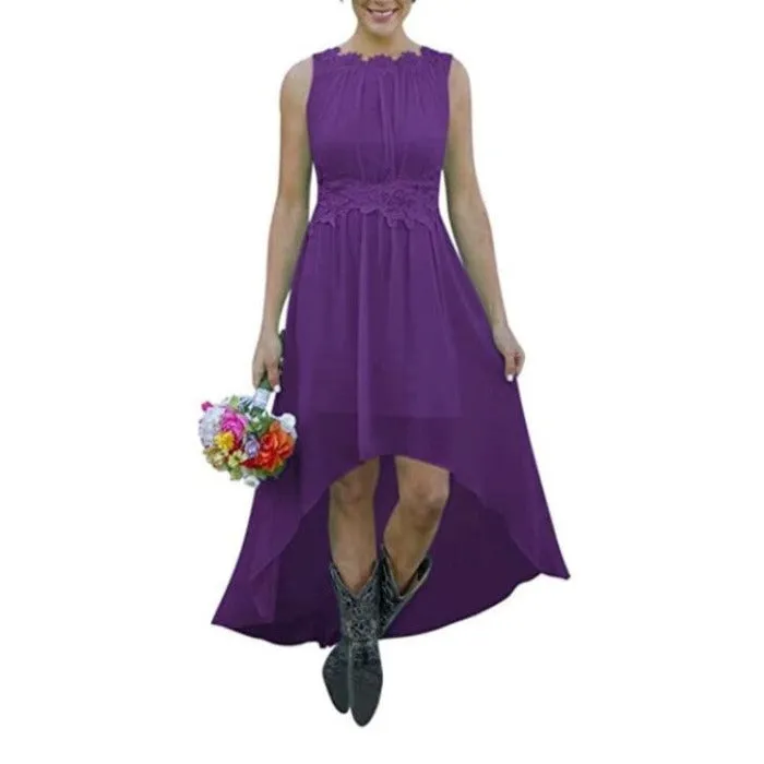 Women's High Low Lace Chiffon Wedding Country Bridesmaid Dresses