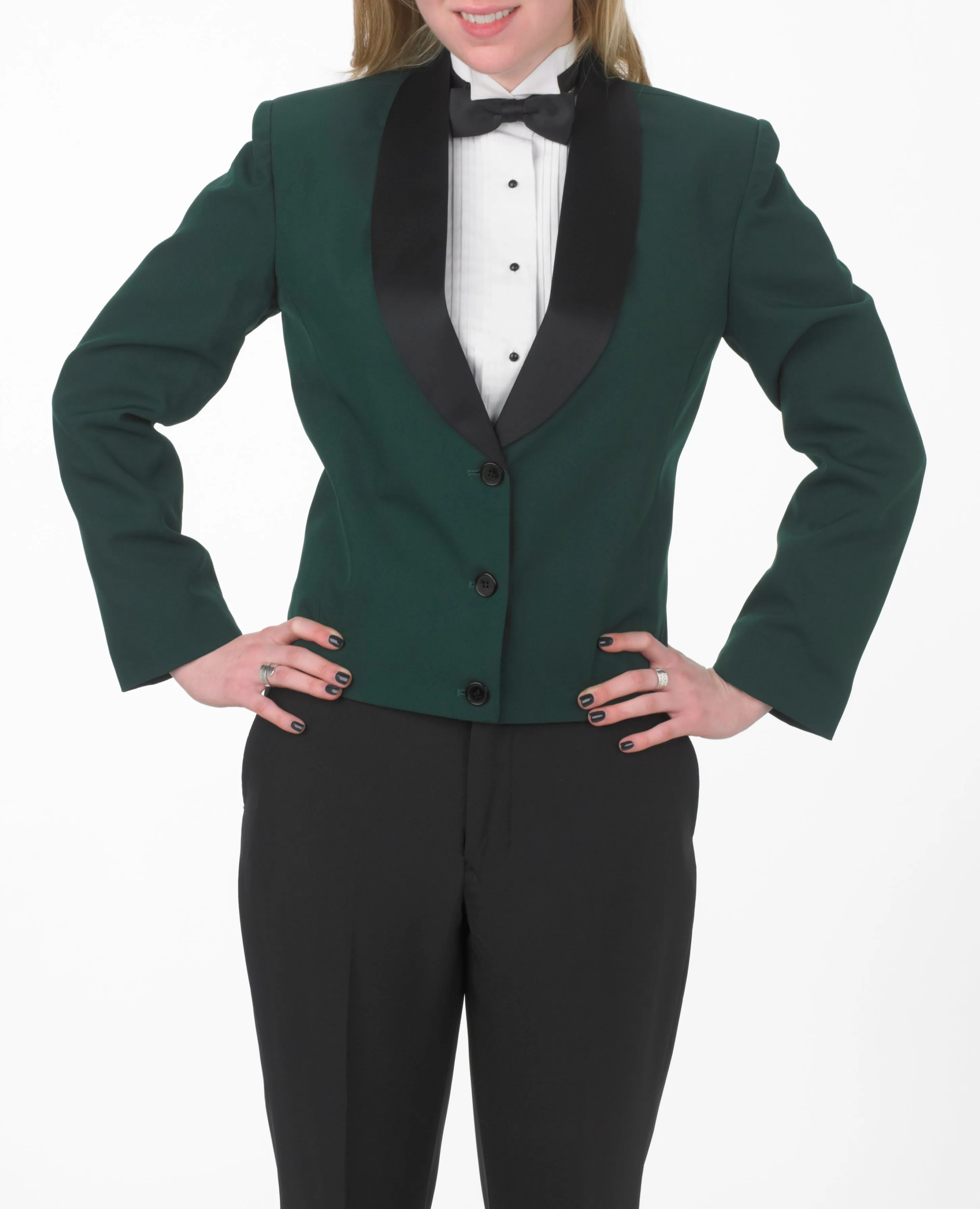 Women's Hunter Green Eton Jacket with Black Satin Shawl Lapel
