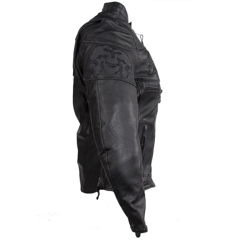 Women's Leather Motorcycle Jacket With Reflective Skulls