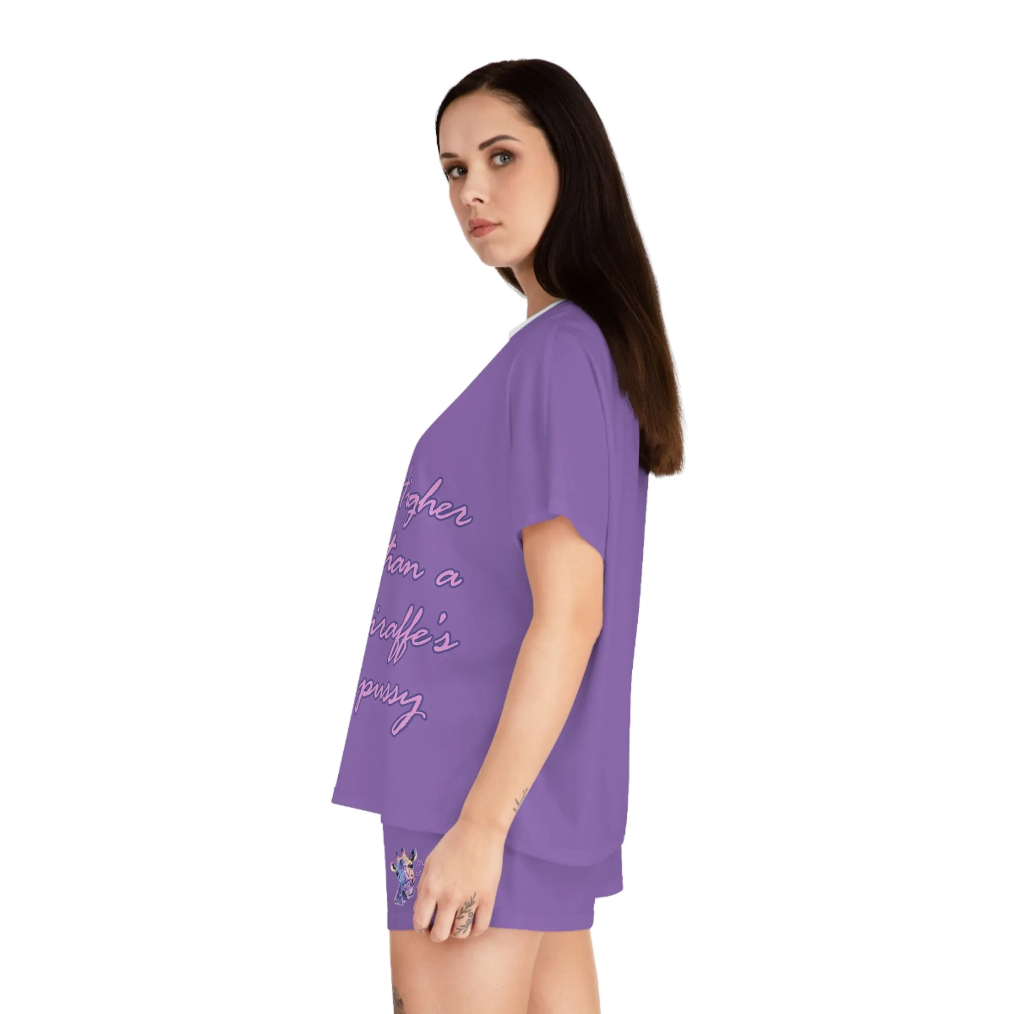 Women's Light Purple & White Giraffe Graphic Design Short Pajama Set